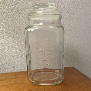 Anchor Hocking Clear Glass Decorative Jar with Lid Fleur de Leis Canister Jar